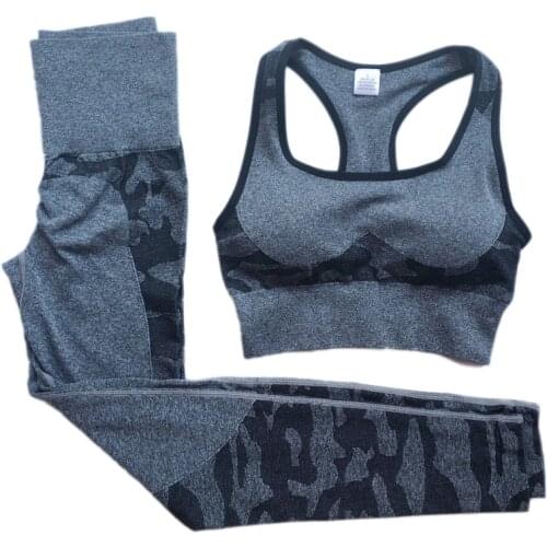 Women Seamless Camo Yoga Sets Wear Elastic Gym Fitness Camouflage Sports Suit 2 Piece Bra Pants Top Workout Leggings Sportswear