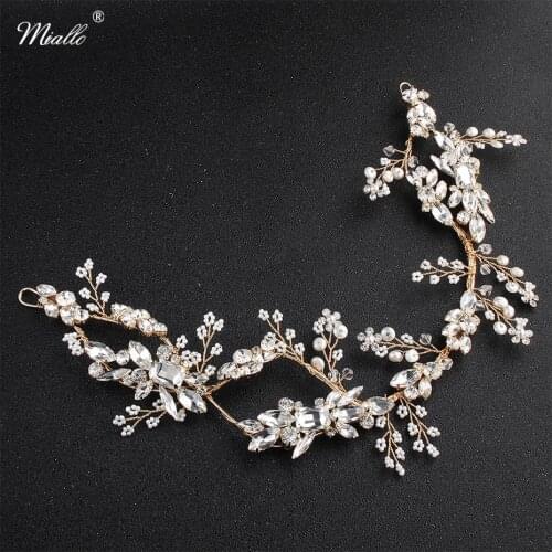 Miallo Newest Fashion Austrian Crystal Peals Handmade Headbands Wedding Hair Vine Head Accessories for Women Headpieces