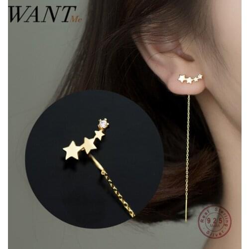 WANTME Genuine 925 Sterling Silver Fashion Korean Romantic Star Tassel Long Stud Earrings for Women Teen Party Wedding Jewelry