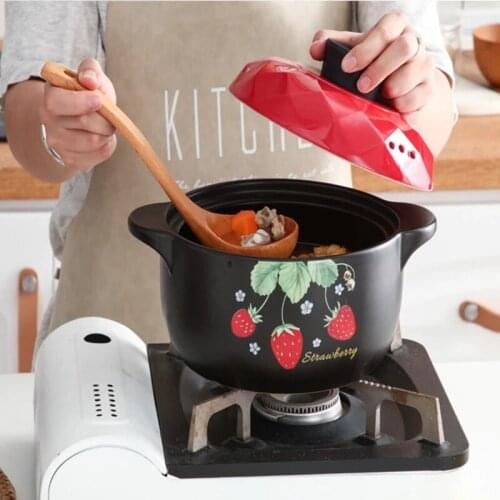 1Pcs Ceramic Casserole Cooking Soup Pot Red Strawberry Round Kitchenware Saucepan Gas Stove Cookware Household Kitchen Supplies