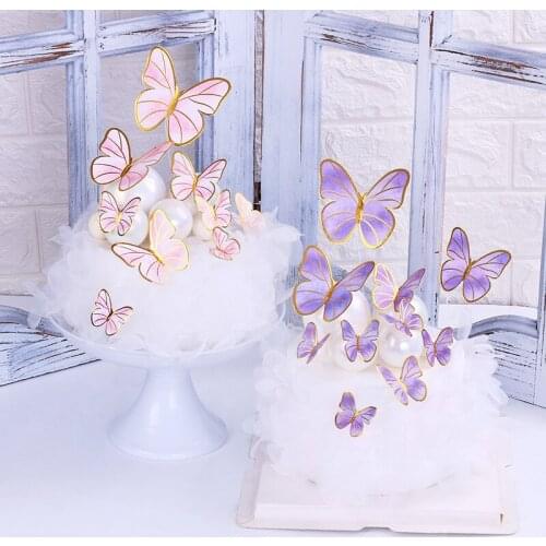 10Pcs Butterfly Cake Toppers Handmade Painted Cupcake Flags Happy Birthday Cake Topper For Wedding Baby Shower Baking Decor