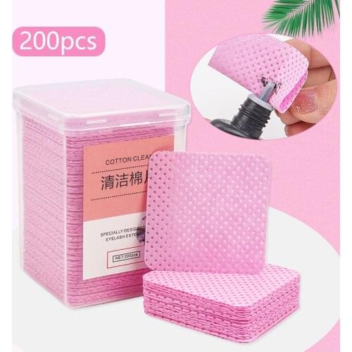 200 Pcs Lint-Free Paper Cotton Wipes Eyelash Glue Remover Wipe Clean Cotton Sheet Nails Art Cleanin Cleaner Pads Manicure Tools