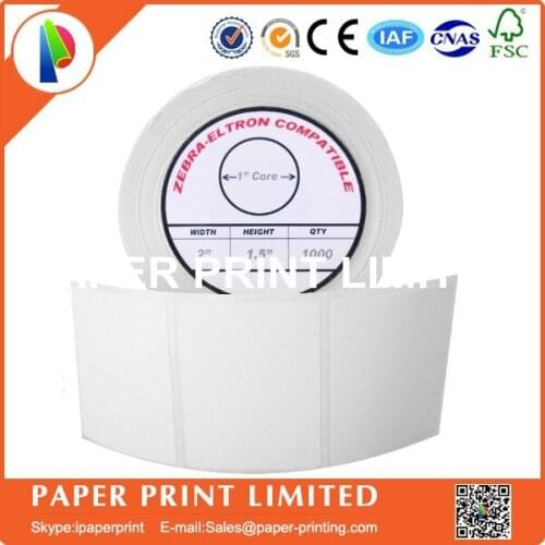 30 Rolls 2" x 1.5" Direct Thermal Zebra/ Compatible Labels for Zebra 2844 ZP-450 ZP-500 ZP-505 , Blank , 1" Core