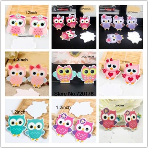 30pcs/50pcs cartoon owl plastic flat back planar resin for DIY Craft Supplies 1.2inch JOR16