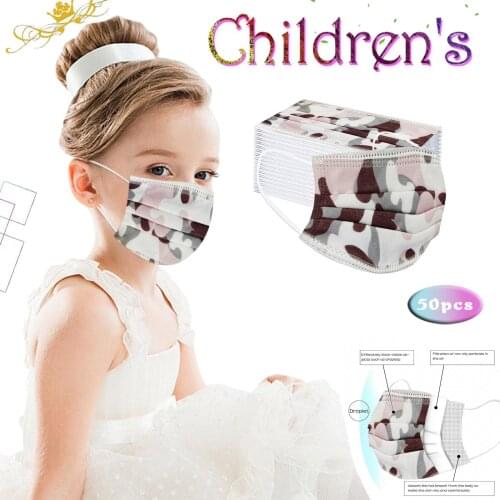 50pc Camouflage Children Mask Disposable 3ply Ear Loop Halloween Cosplay Cute Cartoon Mondmasker Face Mask Mascarillas Masque