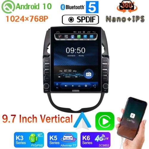9.7" Vertical Style Car Media GPS Navigation CarPlay Android 10.0 360 Camera Radio For Peugeot 206 2000-2016 Head Unit PX6 4+64G