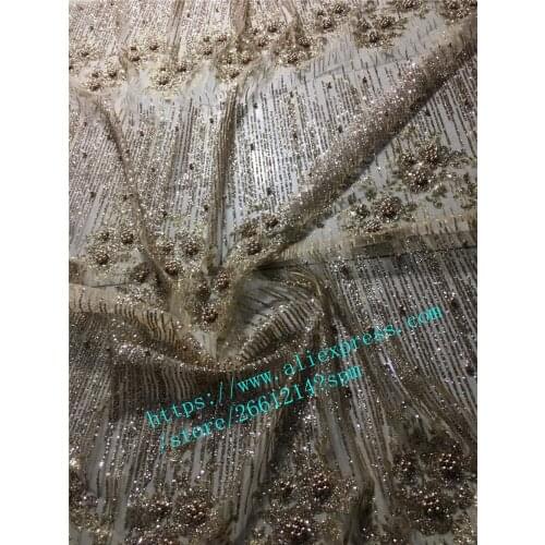 Free shipping (5yards/lot) African french lace fabric for party best quality top sale african net tulle lace fabric with beads