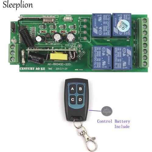 Sleeplion 220V 4Ch Wireless RF Remote Control Switch 110V 85V-250V 4 Channel Relay Switch Receiver Security System Garage Door