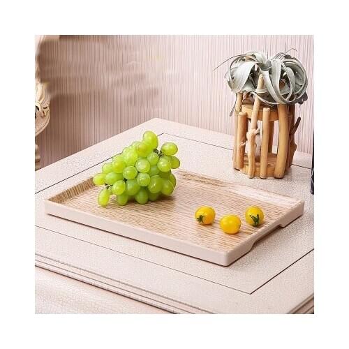 Household plastic yellow wood pattern tray Creative rectangular tea tray imitation ceramic cup tray