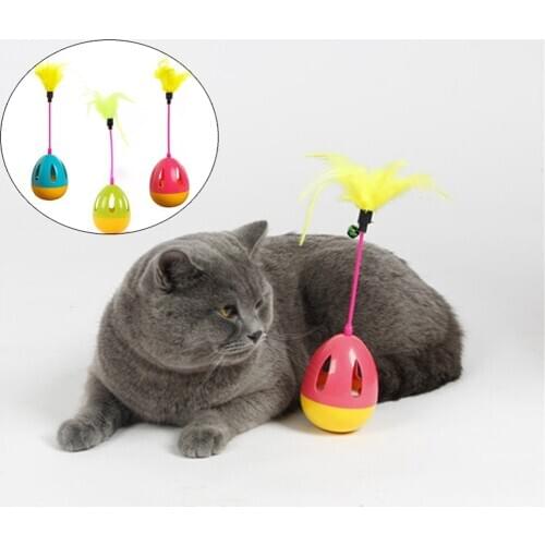 Cat Feather Tumbler Leakage Food Ball Pet Feeder Fun Bowl Feeding Toys Kitten Teaser Stick Small Bell Training Interactive Toy