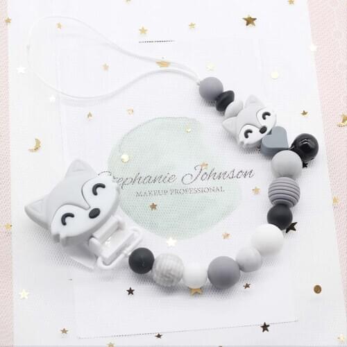 Baby Silicone Pacifier Clip Chain Toddler Teether Teething Toys Food-grade Silicone Beads Wooden Holder Clips Babies Nipple