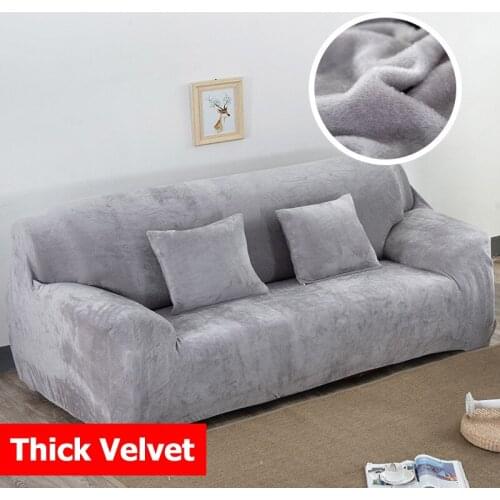 Sofa Cover for Living Room Elastic Modern Home Armchair Chaise Lounge Corner Case 2 and 3 Seater Velvet Solid Color Thick
