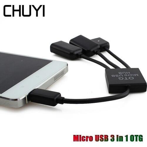 CHUYI Dual 3 In 1 Micro USB Host OTG Hub Adapter Cable Converter Extender USB Power Charging 3 Ports Hub For Computer OTG Ports