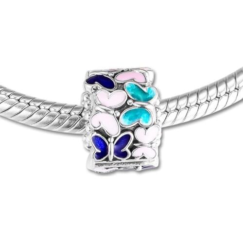CKK Butterfly Arrangement Clip Charm 925 Sterling Silver Mixed Enamel Beads for jewelry Making Fit Charms Bracelets DIY 02C081