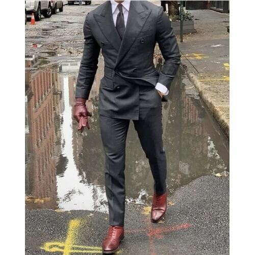 Double Breasted Grey Wedding Suit Prom Men Suit Groom Tuxedo Man Blazer Latest Design Costume Homme Mens Suit 2 Pcs Jacket Pant