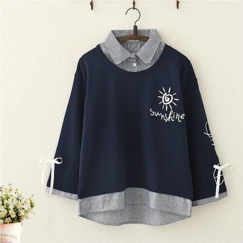 T shirt women harajuku Japan kawaii Sunshine Print tshirt streetwear hooded long sleeve girls funny white black tshirts female