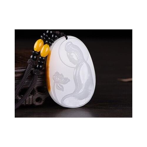 Hetian jadees pendant Guanyin necklace fashion hand carved leisure healing men and women lucky gift no amulet rope