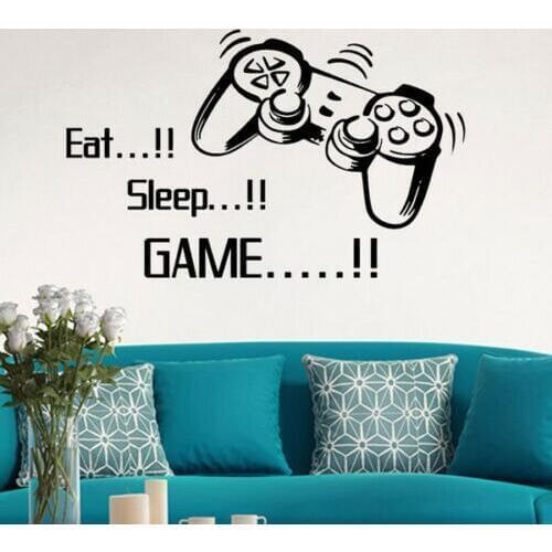 Gamer Controller Wall Sticker Vinyl Eat Sleep Game Contest Kids Bedroom Living Room Decal Removable Home DecorAtion Mural z008