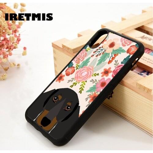 Iretmis 5 5S SE 6 6S TPU Silicone Rubber phone case cover for iPhone 7 8 plus X Xs 11 Pro Max XR Dachshund floral dog head cute