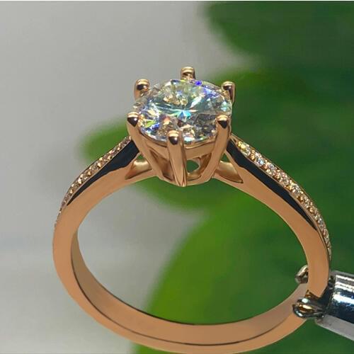 Pure 18K Rose Gold Moissanite Ring 1ct 2ct 3ct Classic Round Cut Moissanite Diamond Wedding Engagement Ring Classic 6 claw