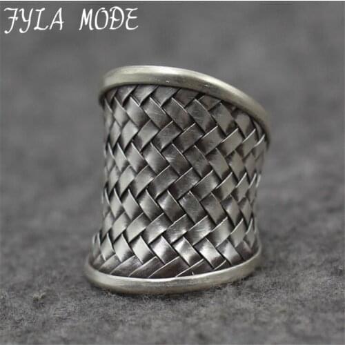 Black Thai Silver Handmade Weave Web Net Ring Authentic 100% 925 Sterling Silver Rings for Men Vintage Punk Style Men Jewelry
