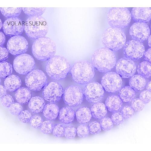 Natural Purple Crack Quartz Round Loose Beads For Jewelry Making 6-12mm Spacer Beads Fit Diy Bracelet Necklace Accessory 15"