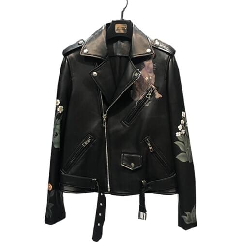Star Brand Women Genuine Buffalo leather jacket for women Real leather Motorcycle jackets BikerPrinted leather motorcycl jackets