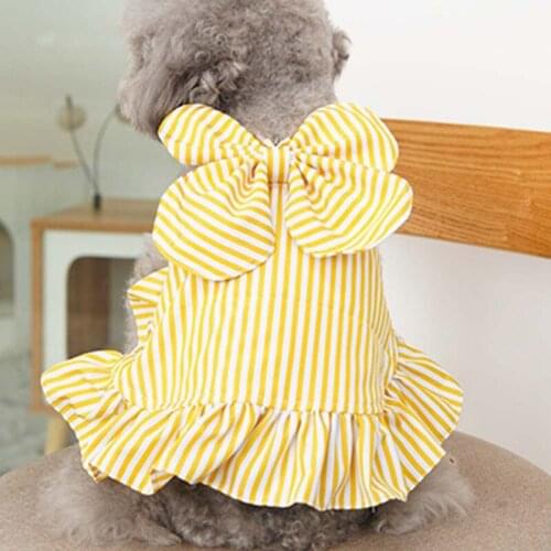 Summer Thin Dog Dress Clothes Princess Blue Striped Skirt Teddy Chihuahua York Cat Small Dog Skirt Cute Pet Clothes