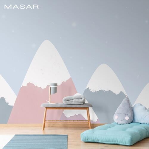MASAR Original Molandi color mural kindergarten childrens room background wall paper cute cartoon Snow mountain