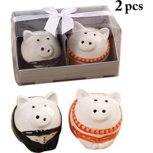 2pcs Seasoning Bottle Set Ceramic Lovely Pig Spice Salt Pepper Shakers Kitchen Tools for Wedding Party Favor
