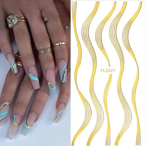 3D Nail Art Stickers Golden Crack Striping Line Stickers Self Adhesive DIY Stripe Nail Transfer Decals Manicure Nail Decorations