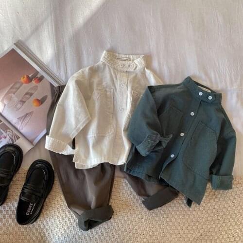 2021 new girls boys shirt cotton linen full sleeve autumn kids top