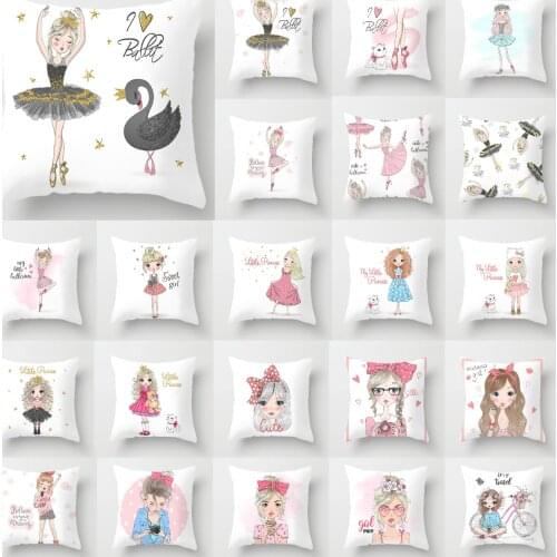 NEW Cute Lolita Cartoon Ballet Girls Cushion Cover Polyester Cotton Pretty Woman Throw Pillows Decorative Covers for Sofa Couch
