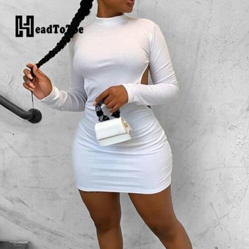 Solid Long Sleeve Backless Bodycon Dress