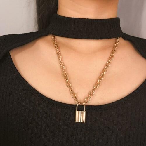 New Punk Chain Square Lock Pendant Necklaces For Women Friendship Gifts Simple Design Gold Silver Color Fashion Jewelery