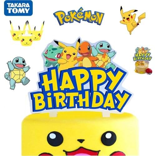 Pikachu Insert Card Pokemon Go Figures Party Cake Topper Pet Charmander Squirtle Bulbasaur Kid Happy Meal Birthday Decoration