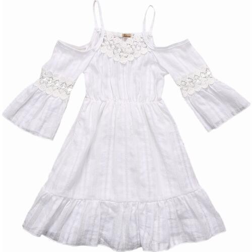 Hi Hi Baby Store Kids Baby Girls Solid Princess Party Lace Short Sleeve Dresses 2-7T