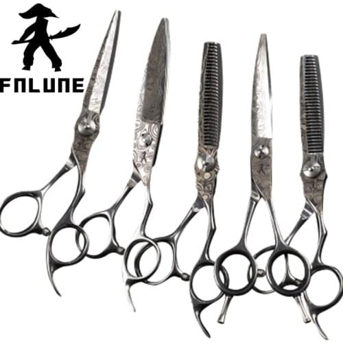 FnLune Damascus Pattern Professional Hair Salon Scissors Cut Barber Haircut Thinning Warp Shear Lancet Hairdressing Scissors