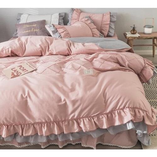 European-style Luxury Bedding Set Household Luxury Four-piece Set Pure Color Bed Skirt Cotton Double Duvet Cover Princess Style
