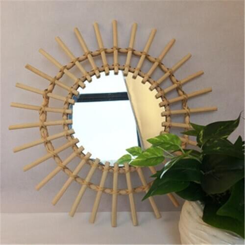 Handmade DIY rattan Wall Hanging round mirror mural decoratif home art decoration hogar baby nordic decoration home accessories