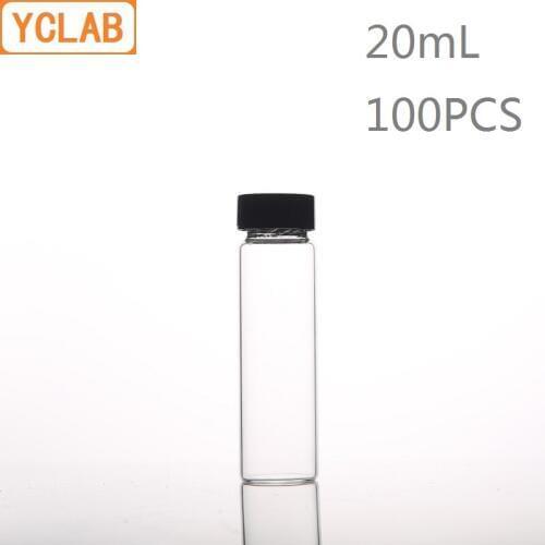 YCLAB 100PCS 20mL Glass Sample Bottle Serum Bottle Transparent Screw with Plastic Cap and PE Pad Laboratory Chemistry Equipment
