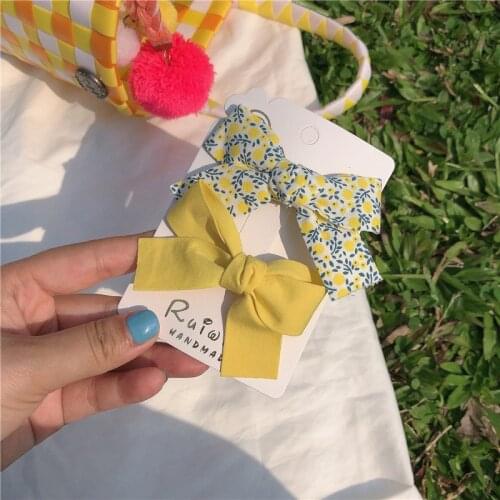 2 Pieces/set Floral Bow Children Hairpin Kids Headdress Printed Side Bangs Clip Fashion Hair Accessories