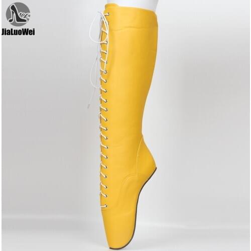 JIALUOWEI 18cm high heel ballet fetish heelless heels yellow knee high boots