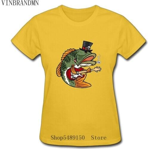 Creative Design Fish BASS PLAYER Shirt Streetwear Cotton Koi Fish Tshirt Camiseta Women Hiphop Short Sleeve Bass Guitar T-shirt