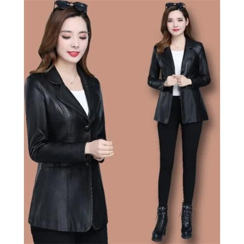 Female Leather Jacket 20221 Women New Plus Velvet Plus Size Autumn Winter Short Leather Jacket Suit Collar Slim Slimming Coat C9