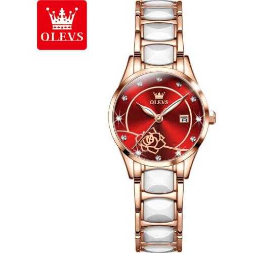 OLEVS Camellia Quartz Womens Watch Luxury Brand Watches for Women Fashion Elegant Birthday Present Waterproof Sports WristWatch