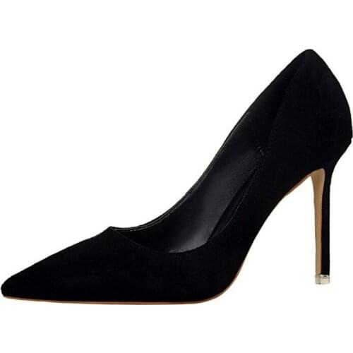 Womens shoes 2020 new Suede Black red 9cm high heels pointed toe thin heels sexy fashionable and trend dress shoes work shoekf