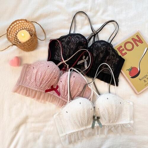 Roseheart New Fashion Women White Pink Sexy Lingerie Lace Cross Back Cotton Panties Push Up Padded Wireless Bra Sets A B