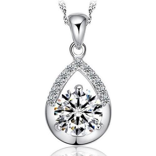 Fashion Water Drop Zircon Pendant Necklace For Women Necklaces & Pendants Silver color Jewelry Charms Without chain gift