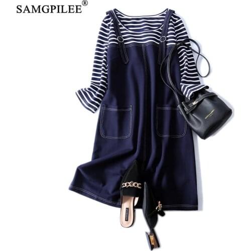 Korean Fashion Clothing Vintage Dress 2021 Casual A-line Patchwork Three Quarter Sleeve Plus Size Empire O-neck Women Dresses